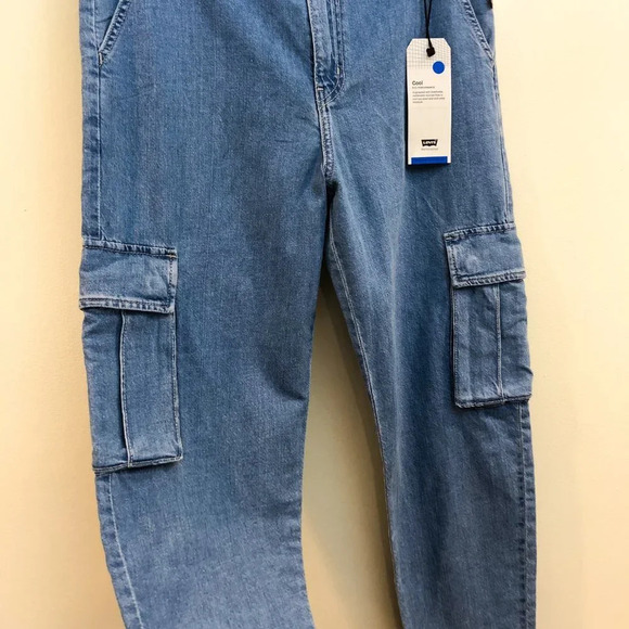 Levi's Cool Eco Performance Baggy High Waist Cargo Chambray Denim Pants 29 NWT - Picture 4 of 15